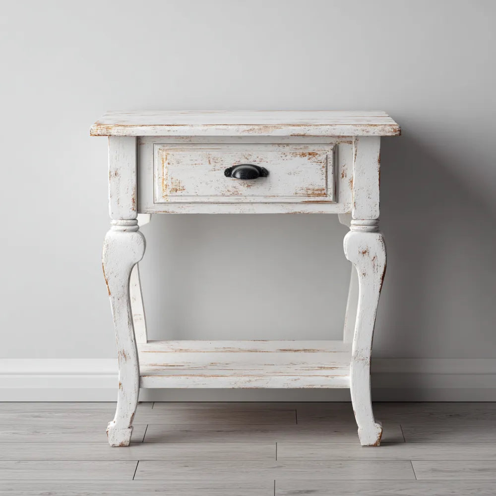 Bedside Table Wood 50x35x70 cm - Shabby Chic White - Vintage Style