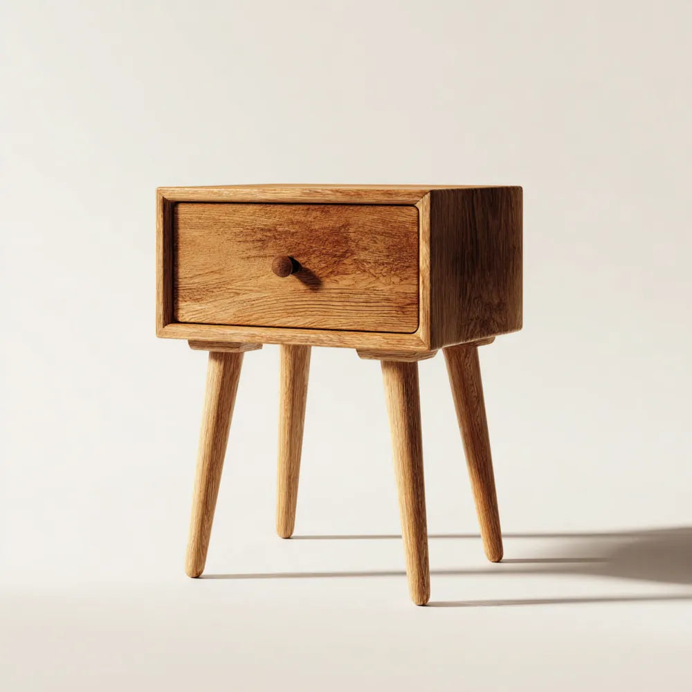 Bedside Table – Solid Oak Wood 45x35x60 cm – Mid-Century Modern Design