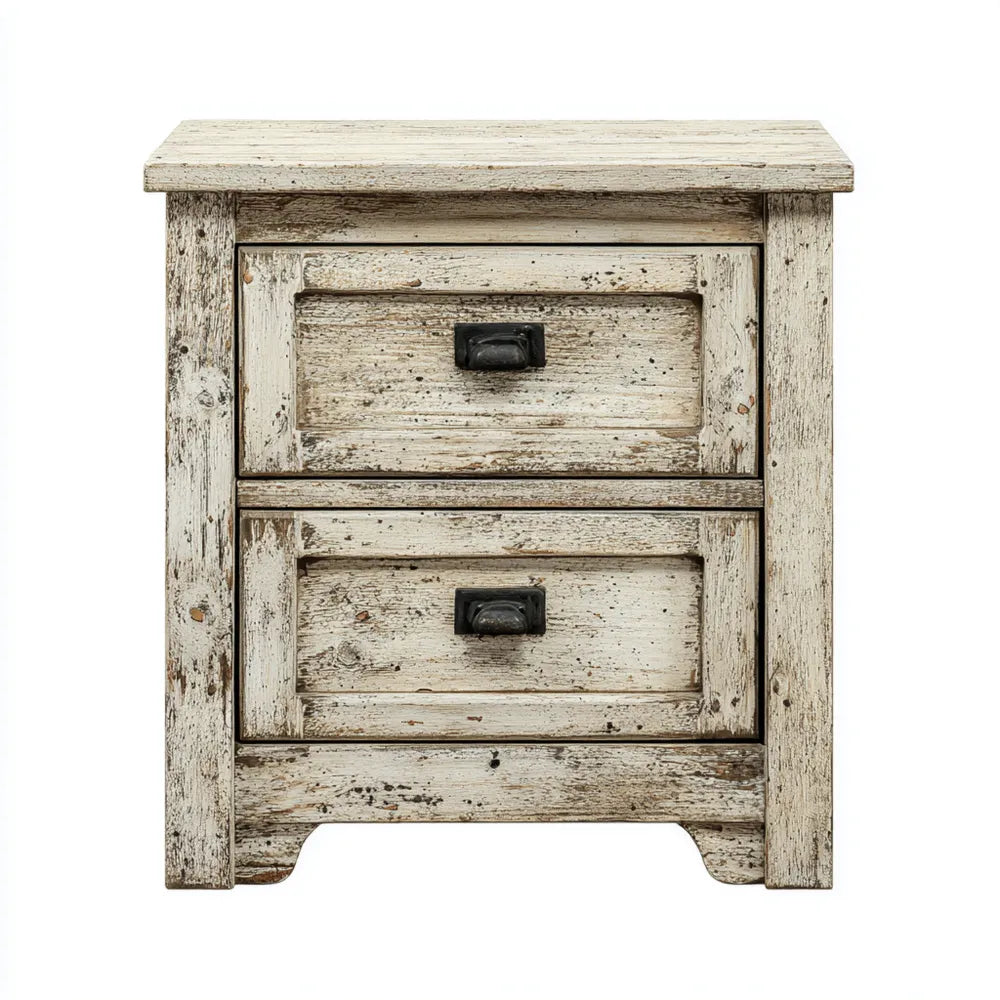 Bedside Table 21.65x15.75x25.59 inches - Distressed White - Rustic Design