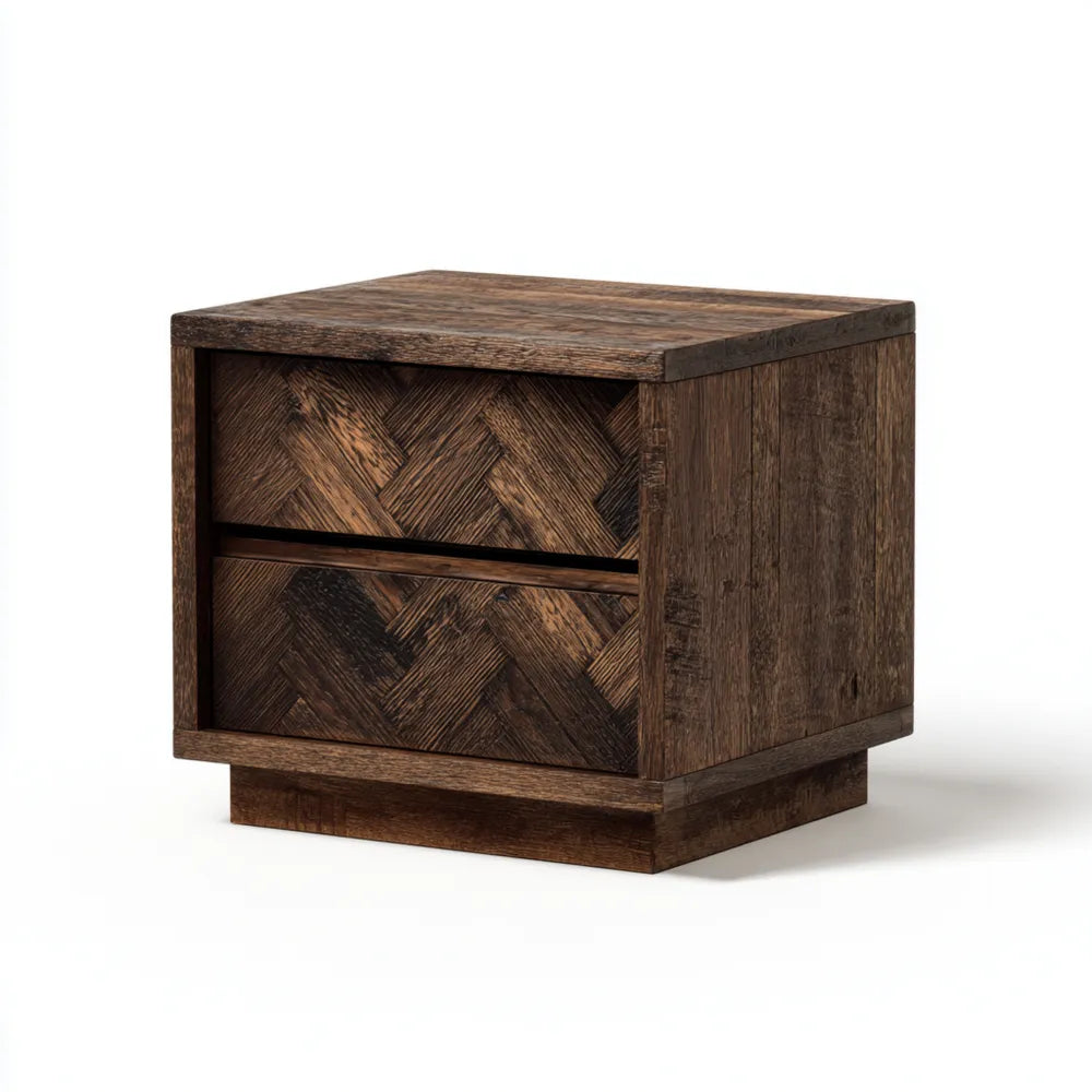 Wooden Bedside Table 45x40x50 cm 2-Drawer - Dark Brown - Rustic Design